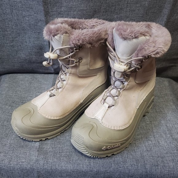 Women's Size 4 Columbia BY1291-920 Waterproof Omni-Heat Tan W/ Purple Fur Boots - Picture 1 of 10